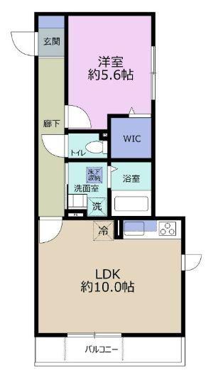 ドルフ安藤橋V(1LDK/2階)の間取り写真