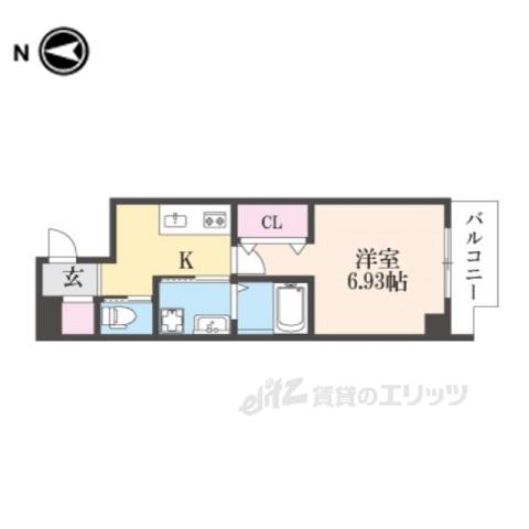 ヴァローレ枚方(1K/4階)の間取り写真