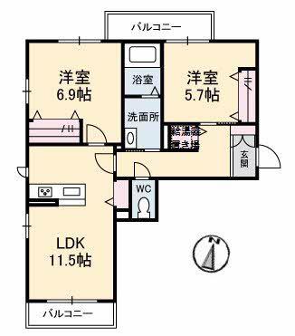 ベレオあけぼの(2LDK/3階)の間取り写真