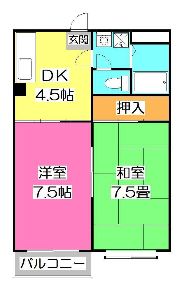 スマイラックスA(2DK/2階)の間取り写真
