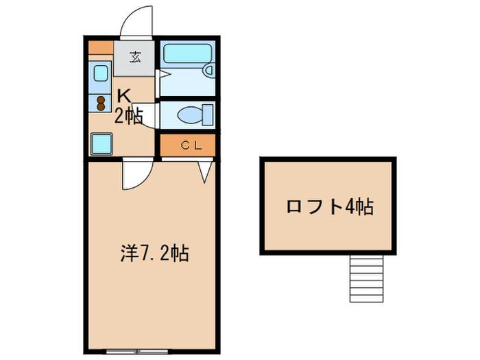 K&F自由ヶ丘(1K/2階)の間取り写真