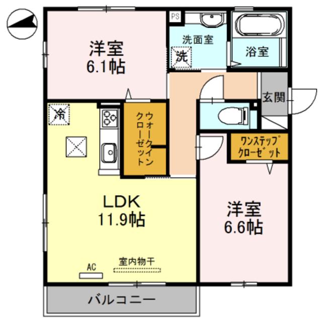 シュトラール喜連瓜破(2LDK/2階)の間取り写真
