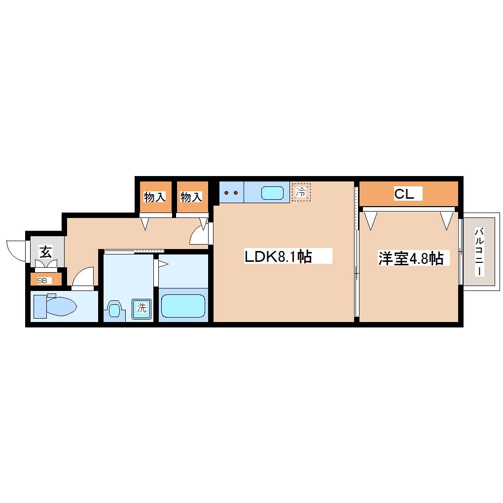 レスタル福室(1LDK/1階)の間取り写真