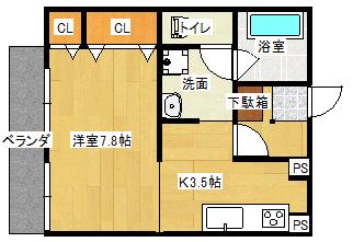 ソシア晃月(1K/1階)の間取り写真
