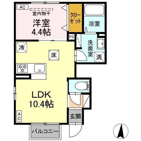 LA VIERGE II(1LDK/1階)の間取り写真