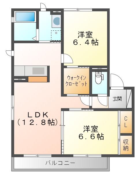 ゼクサ雅(2LDK/1階)の間取り写真