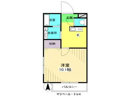 マリベール・トレⅣ(1K/3階)の間取り写真