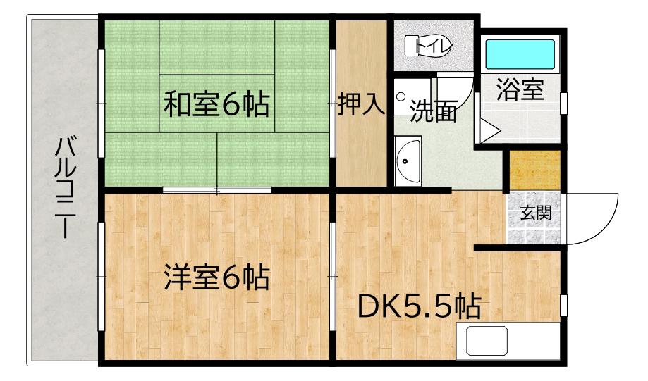 サンヒルズ安田II(2DK/2階)の間取り写真