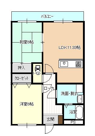 WAKATSU2(2LDK/1階)の間取り写真