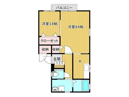 ハピネスIII(2K/2階)の間取り写真