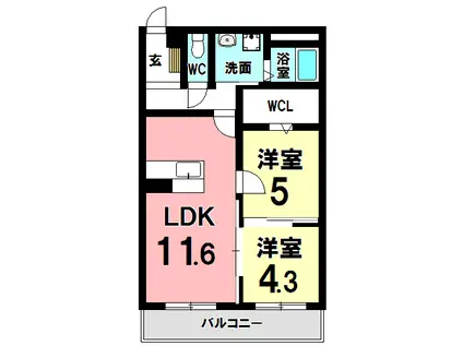 リアンジュ下沢(2LDK/3階)の間取り写真