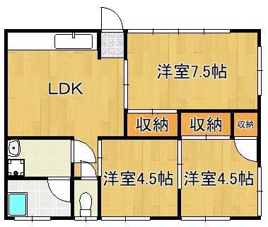 カトレアアパート(3LDK/1階)の間取り写真