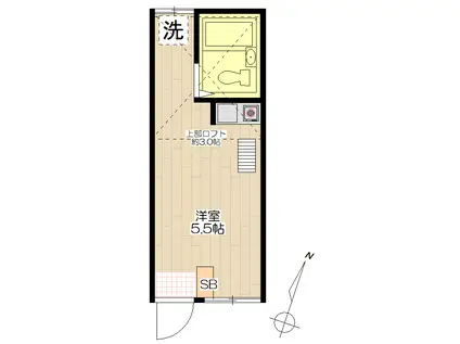 コーポ若山(ワンルーム/2階)の間取り写真