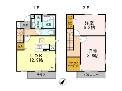 カーサ上鷺(2LDK/1階)の間取り写真