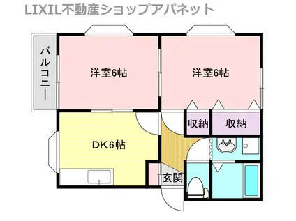 ＪＲ信越本線 新潟駅 徒歩28分 2階建 築28年(2DK/1階)の間取り写真