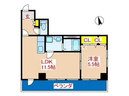 カテドラルJ(1LDK/9階)の間取り写真