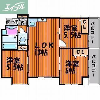 ベンハウス伊福町(3LDK/2階)の間取り写真