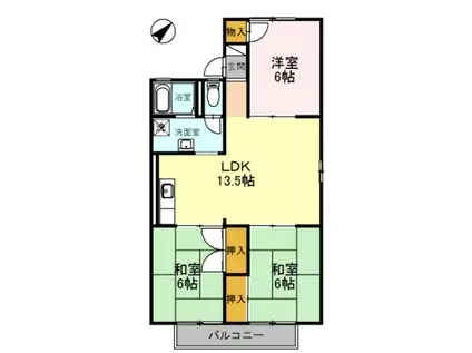 シティーハウス栄B棟(3LDK/2階)の間取り写真