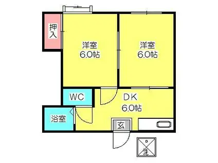 アートインピースハウスII(2DK/1階)の間取り写真