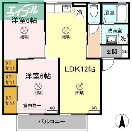 ヴェンベール浅野(2LDK/2階)の間取り写真