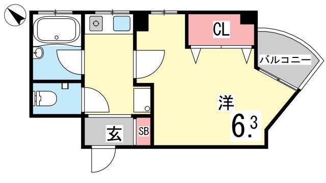 ヤングリーブス岡本(1K/1階)の間取り写真