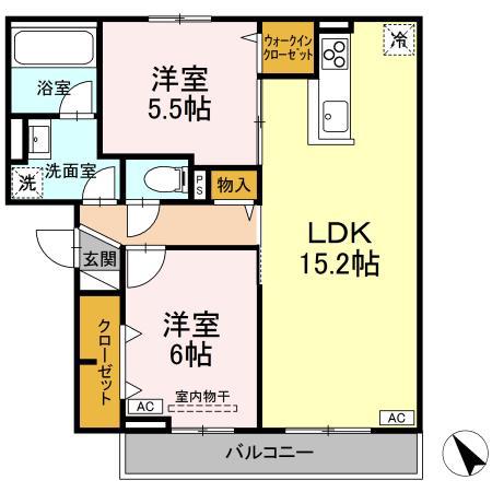 RESUA茶畑B(2LDK/2階)の間取り写真