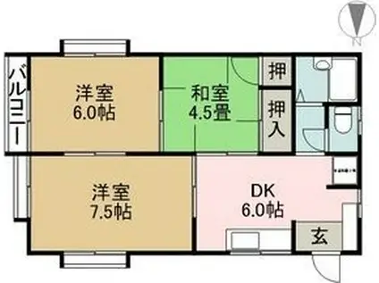 ハーバータウンII(3DK/2階)の間取り写真