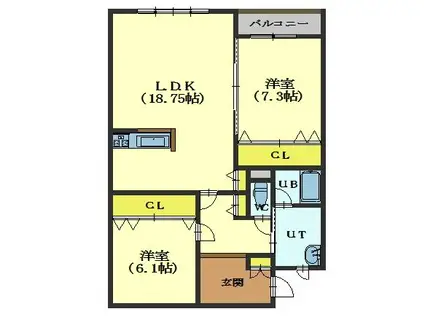 セピア七重浜II(2LDK/3階)の間取り写真