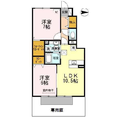 D-ROOM内原(2LDK/1階)の間取り写真