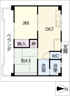 白山ビル(2DK/4階)の間取り写真
