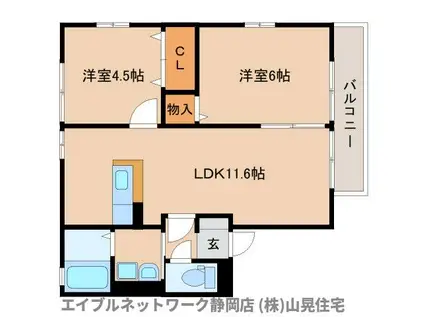 静岡鉄道静岡清水線 長沼駅(静岡) 徒歩34分 2階建 築21年(2LDK/1階)の間取り写真