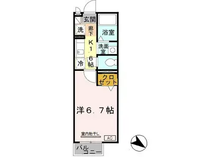 セジュール西代1 B棟(1K/2階)の間取り写真