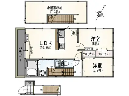 サンライズ国立Ⅱ(2LDK/2階)の間取り写真