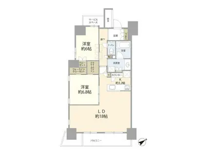 ザ・プレミアスカイ品川中延(2LDK/14階)の間取り写真