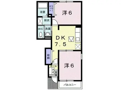 ブリーズ B(2DK/1階)の間取り写真