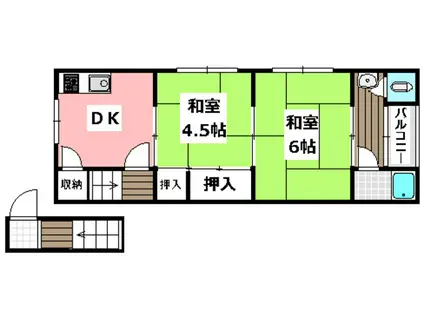 西畑ハイツ(2DK/1階)の間取り写真