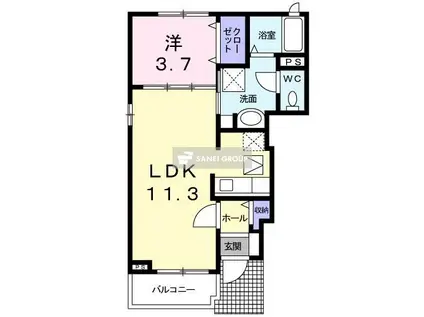 サニーヒルズ(1LDK/1階)の間取り写真