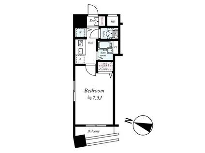 プレール・ドゥーク水天宮(1K/2階)の間取り写真