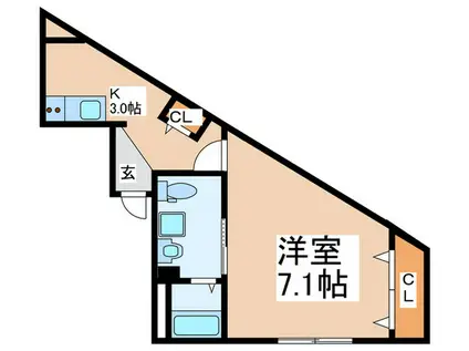 ベイルーム中山グランデ(1K/2階)の間取り写真