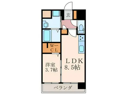 グランドハイツ黒崎(1LDK/4階)の間取り写真