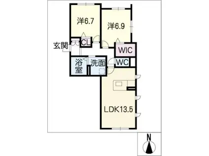 ルサンクメゾン上社(2LDK/1階)の間取り写真