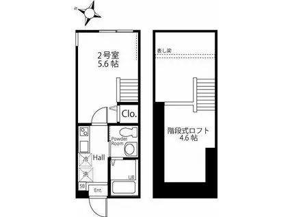 ハーミットクラブハウス東急白楽(1K/2階)の間取り写真
