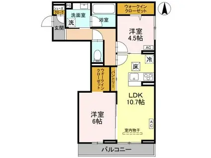 草加氷川町PJIV B(2LDK/1階)の間取り写真