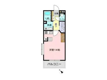 DEARLIFE若葉(1K/1階)の間取り写真