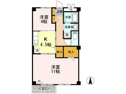 コーポデルフィー(2K/2階)の間取り写真