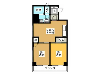 シャルマン(2LDK/9階)の間取り写真