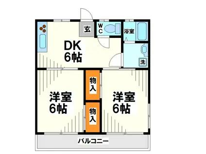 むさしの荘(2DK/2階)の間取り写真