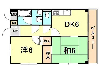 チェスナットヒル芦屋(2DK/2階)の間取り写真