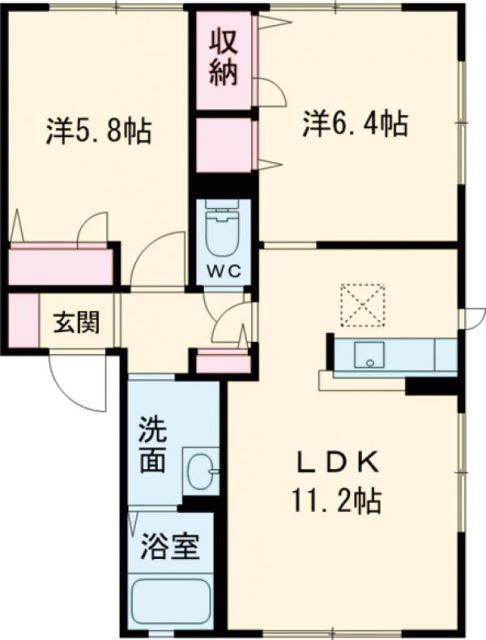 プレフェランス(2LDK/1階)の間取り写真