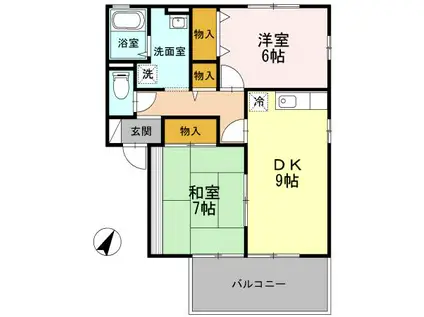 サニーコートA(2DK/2階)の間取り写真